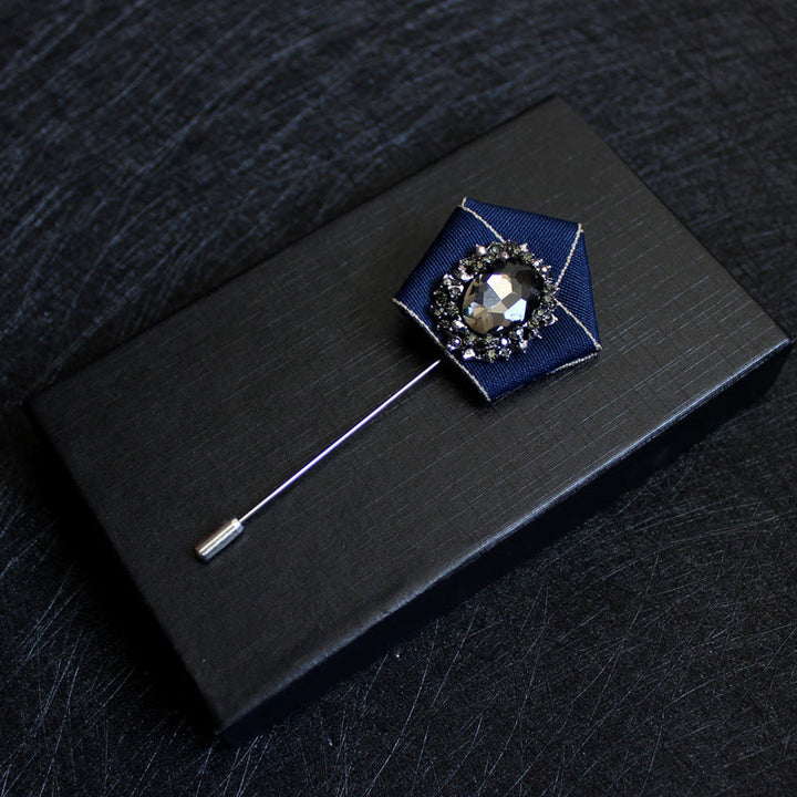 Men's Smoky Crystal Geometric Fabric Lapel Pin Brooch - Navy - image 2