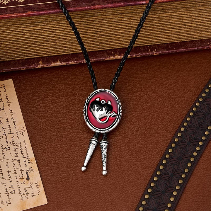 Devil's Flaming Heart Western Pendant Bolo Tie - Black - image 0