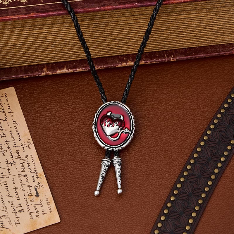 Devil's Flaming Heart Western Pendant Bolo Tie - Red - image 2