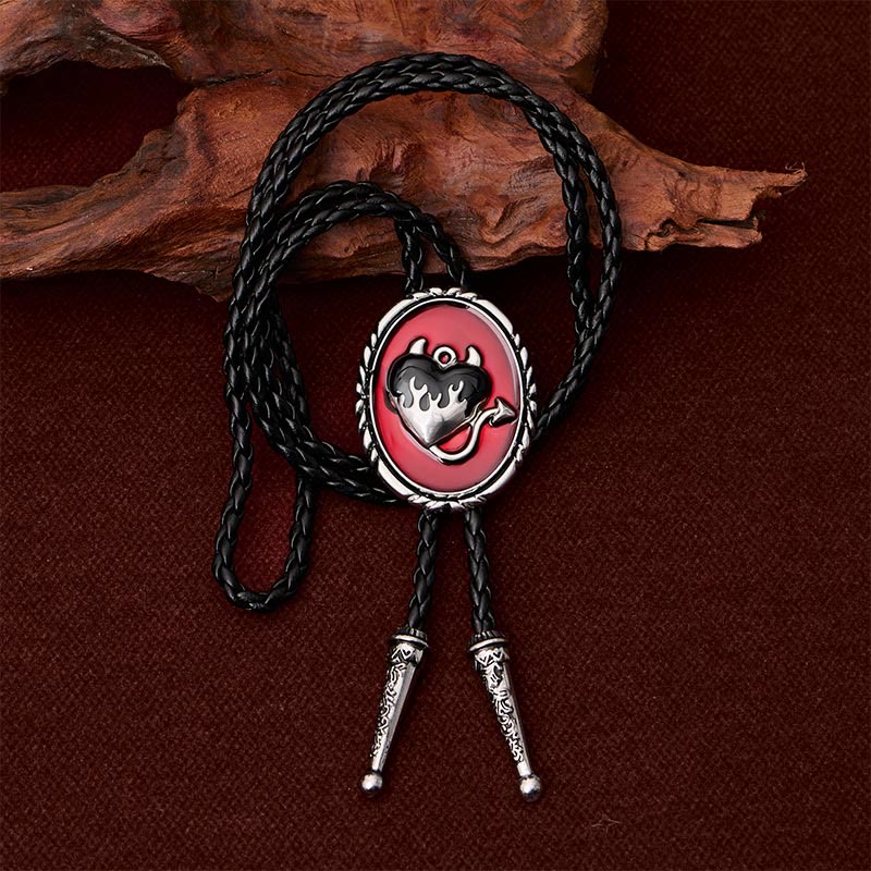 Devil's Flaming Heart Western Pendant Bolo Tie - image 1
