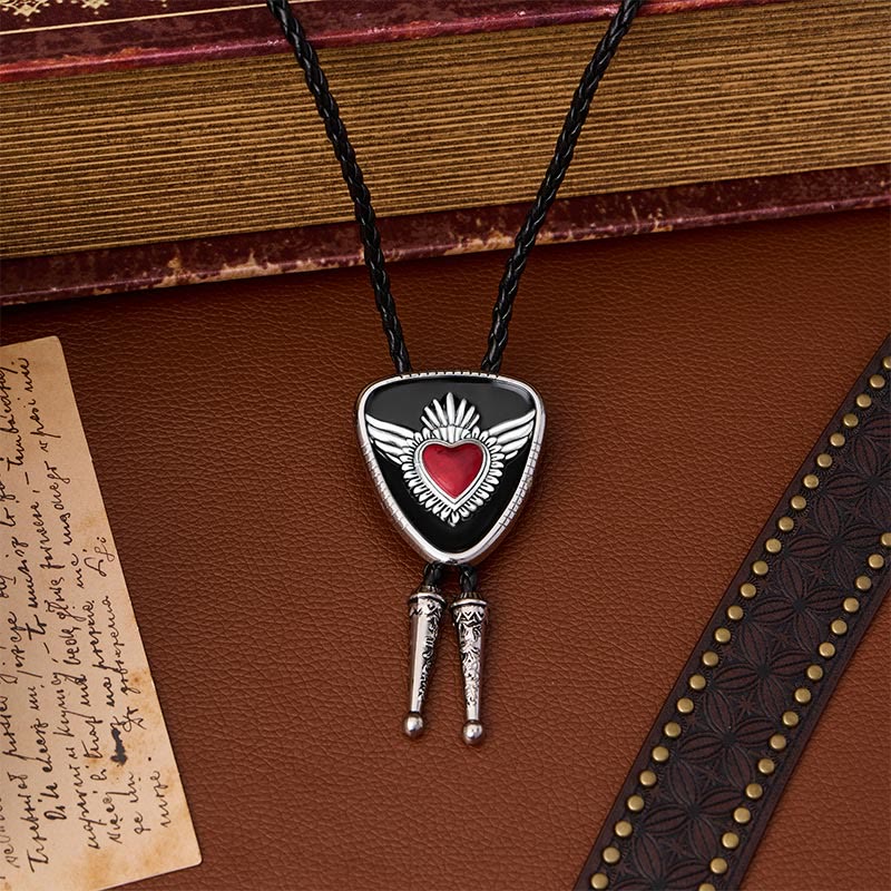 Retro Western Winged Sacred Heart Bolo Tie - image 5