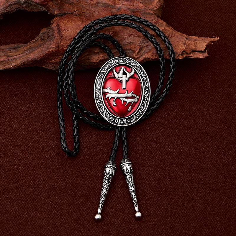 Crown Of Thorns Bleeding Heart Oval Enameled Bolo Tie - image 2