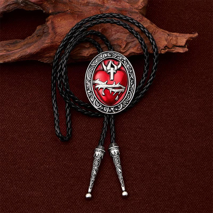 Crown Of Thorns Bleeding Heart Oval Enameled Bolo Tie - image 2