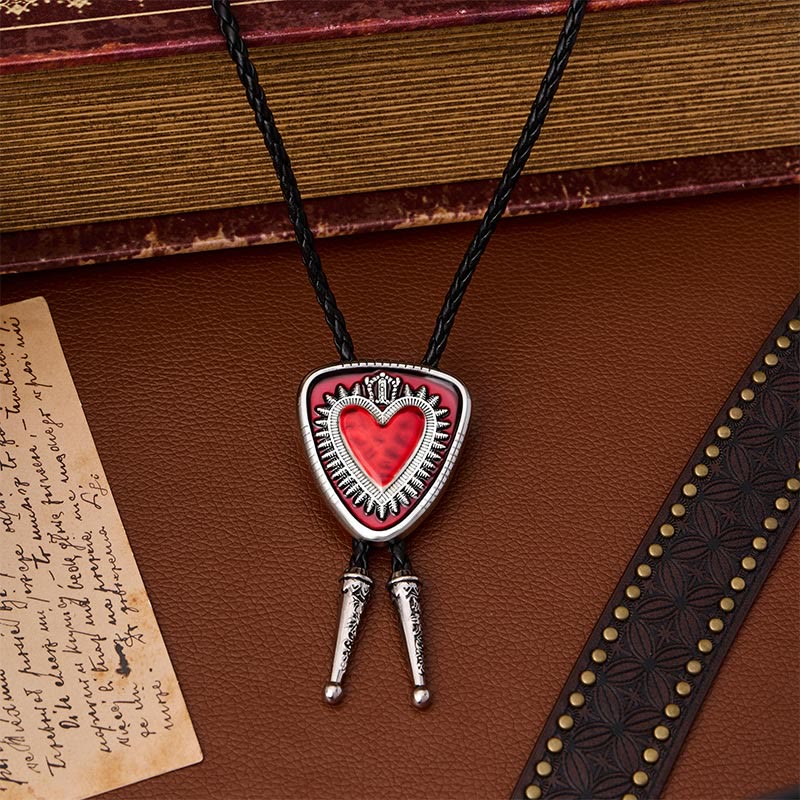 Vintage Shield Shape Sacred Heart Crown Bolo Tie - Red - image 0