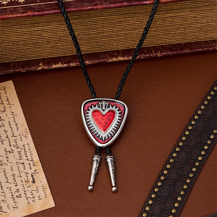 Vintage Shield Shape Sacred Heart Crown Bolo Tie - Red - image 0