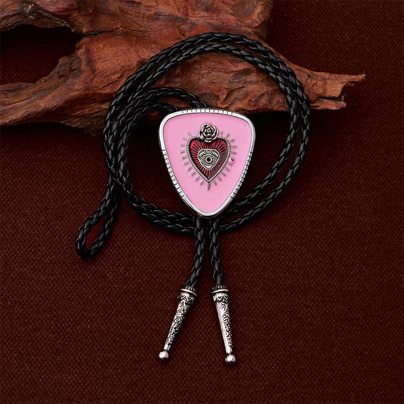 Pink Evil Eye Rose Sacred Heart Bolo Tie - image 1
