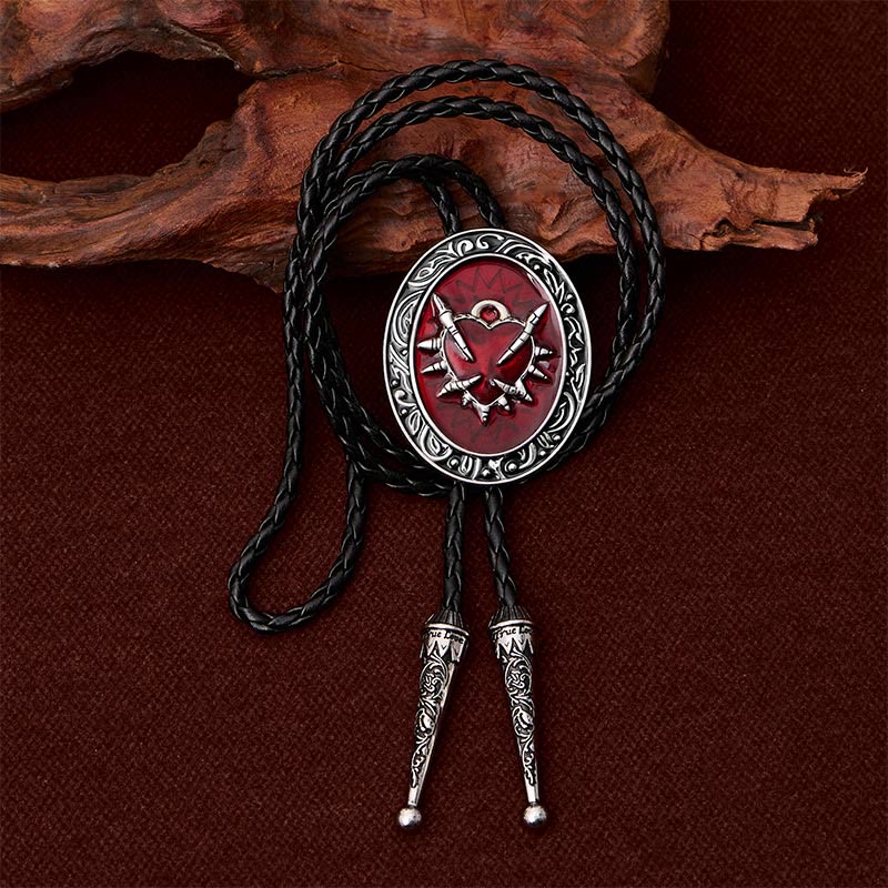 Vintage Red Thorn Heart Bullet Oval Bolo Tie - image 1