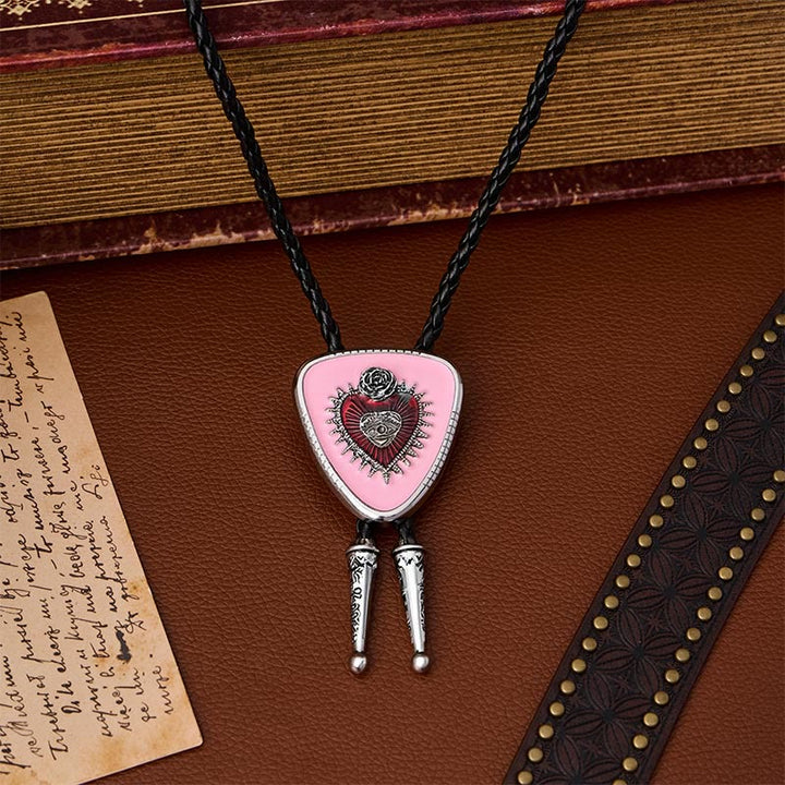 All Seeing Eye Rose Sacred Heart Bolo Tie - Pink - image 2