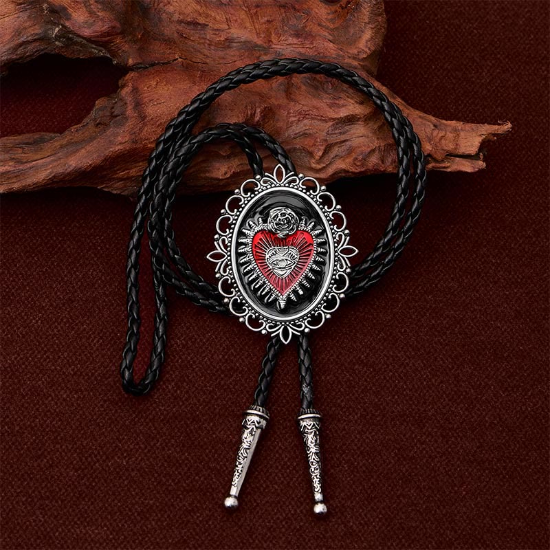 Vintage Floral Oval Sacred Heart Eye Rose Bolo Tie - image 1