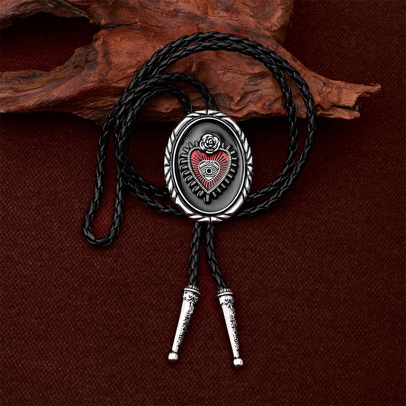 Twisted Border Oval Sacred Heart All Seeing Eye Rose Bolo Tie - image 1