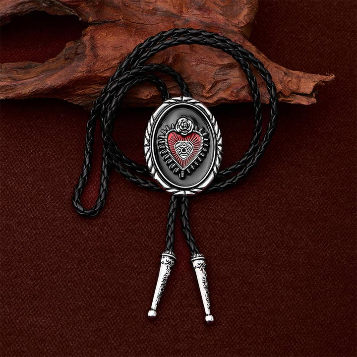 Twisted Border Oval Sacred Heart All Seeing Eye Rose Bolo Tie - image 1