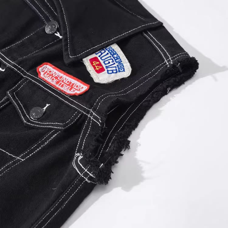 Highway Rebel Patchwork Black Denim Vest - image 10