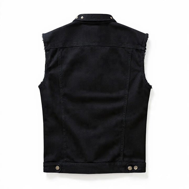 Spiked Collar Punk Rock Studded Black Denim Vest - image 10