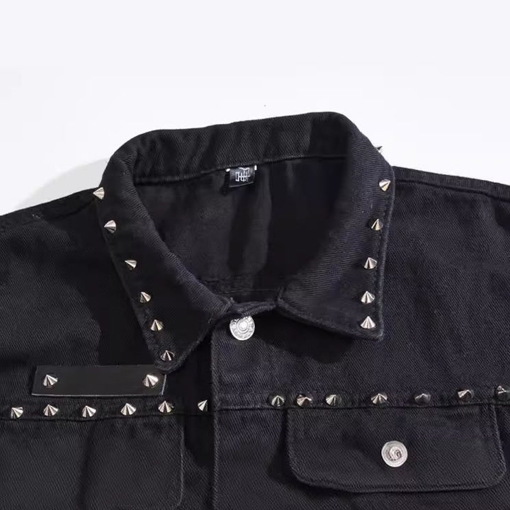 Spiked Collar Punk Rock Studded Black Denim Vest - image 3