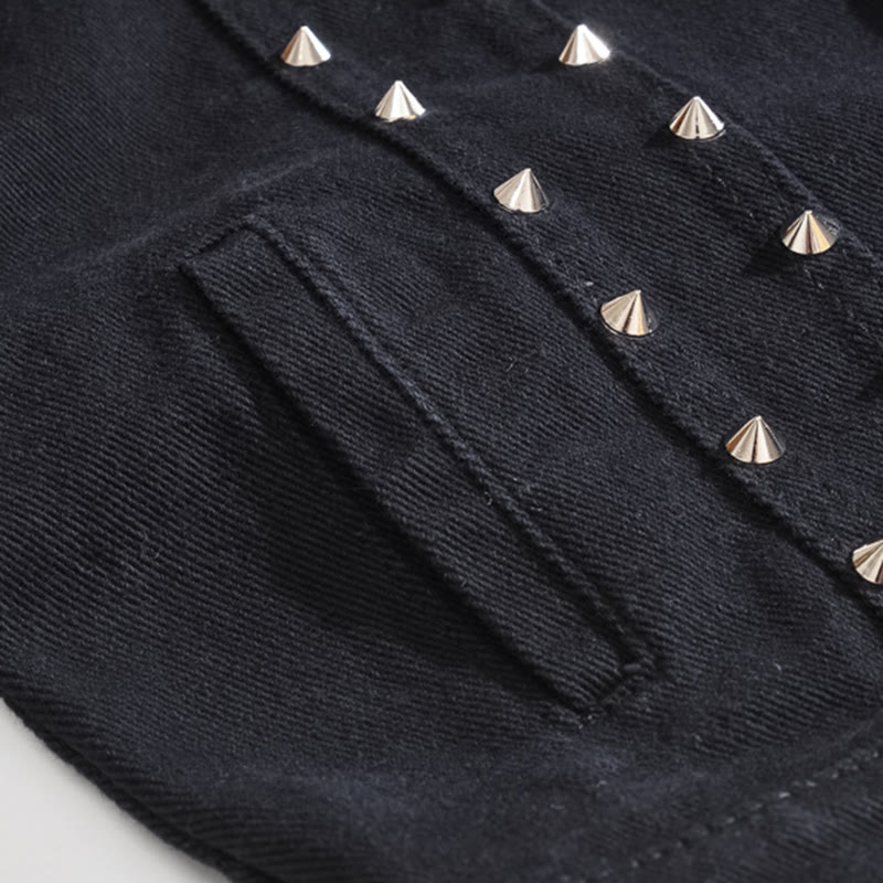 Spiked Collar Punk Rock Studded Black Denim Vest - image 6