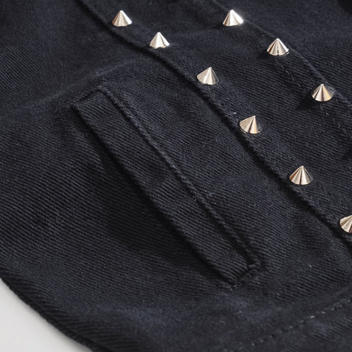 Spiked Collar Punk Rock Studded Black Denim Vest - image 6