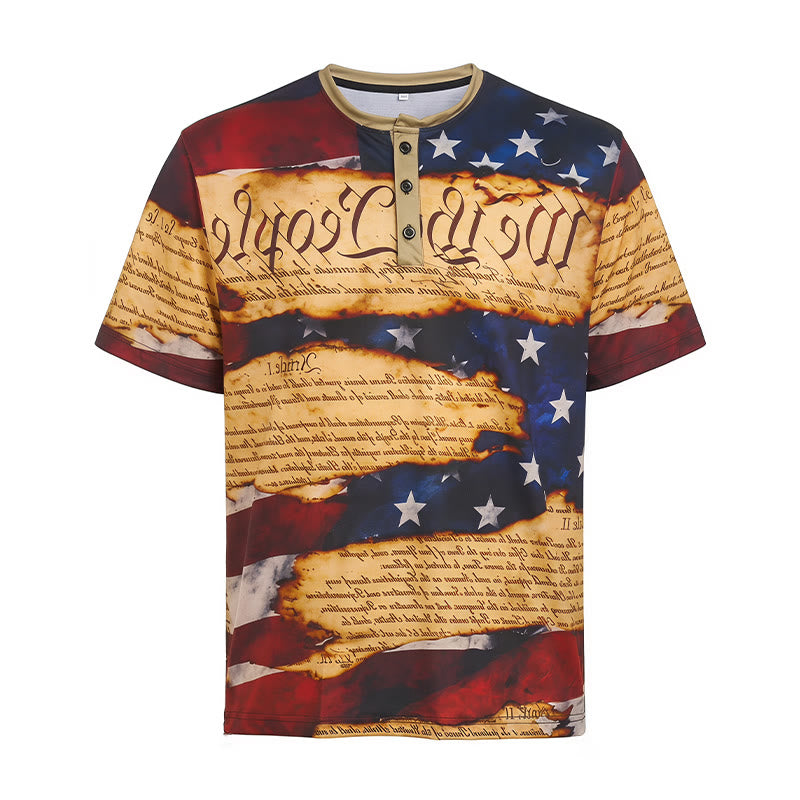 Men's Vintage Text Design American Flag Print Henley Shirt - image 8