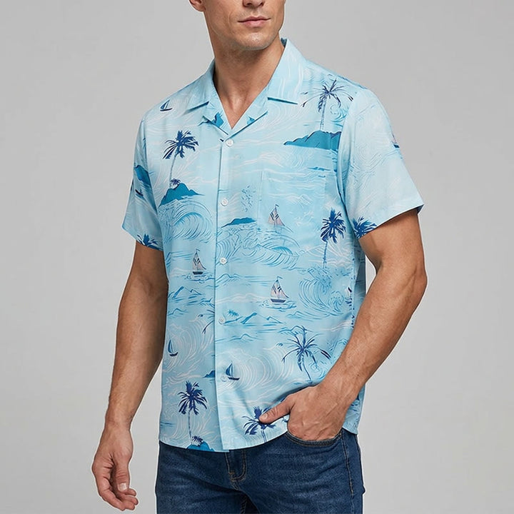 Men's Hawaiian Beach Holiday Print Button Down Shirt - image 1