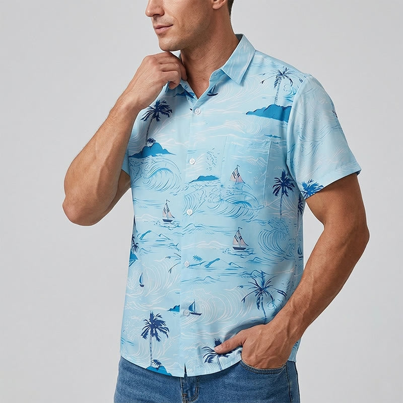 Men's Hawaiian Beach Holiday Print Button Down Shirt - image 2