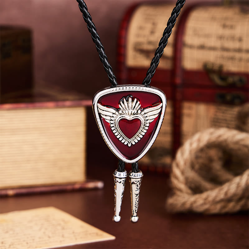 Retro Western Winged Sacred Heart Bolo Tie - image 3