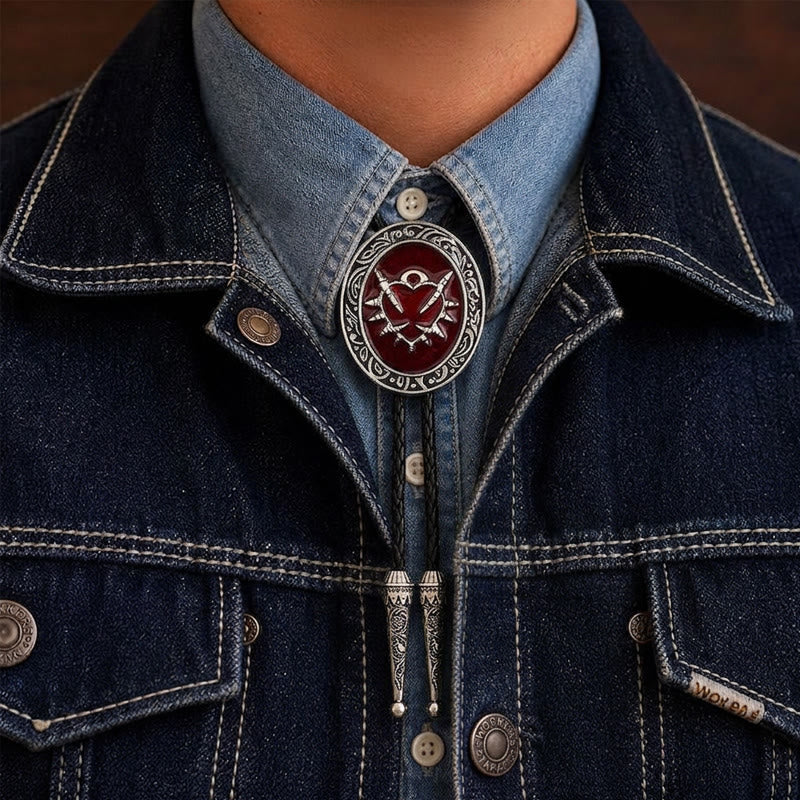 Vintage Red Thorn Heart Bullet Oval Bolo Tie - Red - image 1