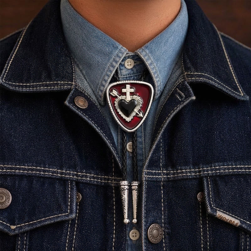 Gothic Emo Cross Arrow Heartbreaker Bolo Tie - Red & Black - image 1