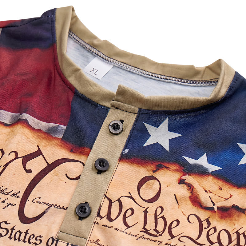Men's Vintage Text Design American Flag Print Henley Shirt - image 4