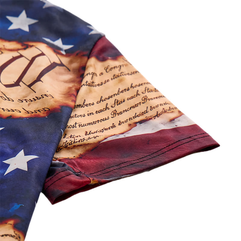 Men's Vintage Text Design American Flag Print Henley Shirt - image 6