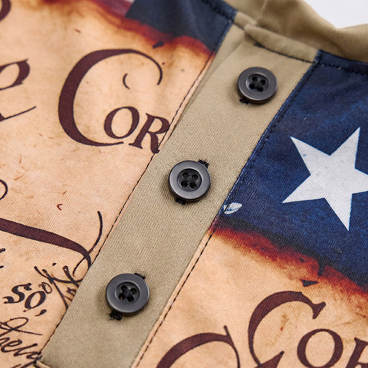 Men's Vintage Text Design American Flag Print Henley Shirt - image 5