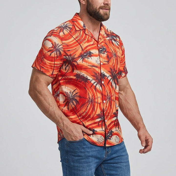 Men's Orange Wave Palm Tree Summer Beach Casual Shirt - image 2