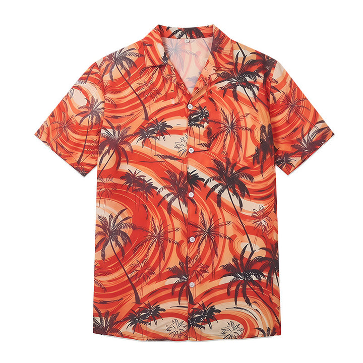 Men's Orange Wave Palm Tree Summer Beach Casual Shirt - image 9
