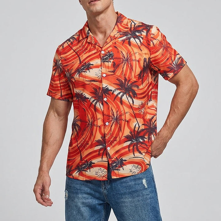Men's Orange Wave Palm Tree Summer Beach Casual Shirt - image 1
