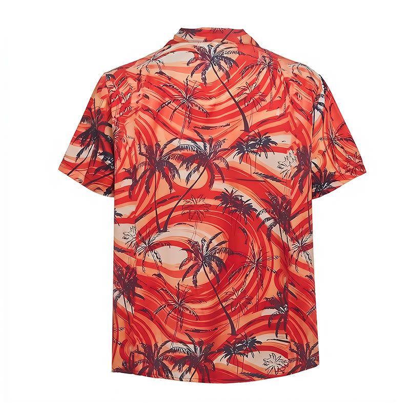 Men's Orange Wave Palm Tree Summer Beach Casual Shirt - image 10