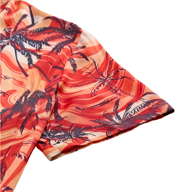 Men's Orange Wave Palm Tree Summer Beach Casual Shirt - image 8