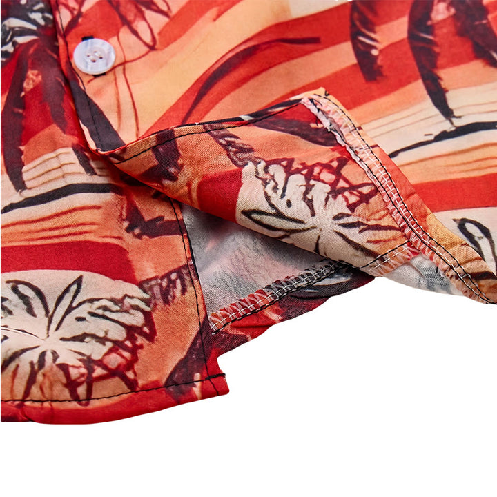 Men's Orange Wave Palm Tree Summer Beach Casual Shirt - image 7