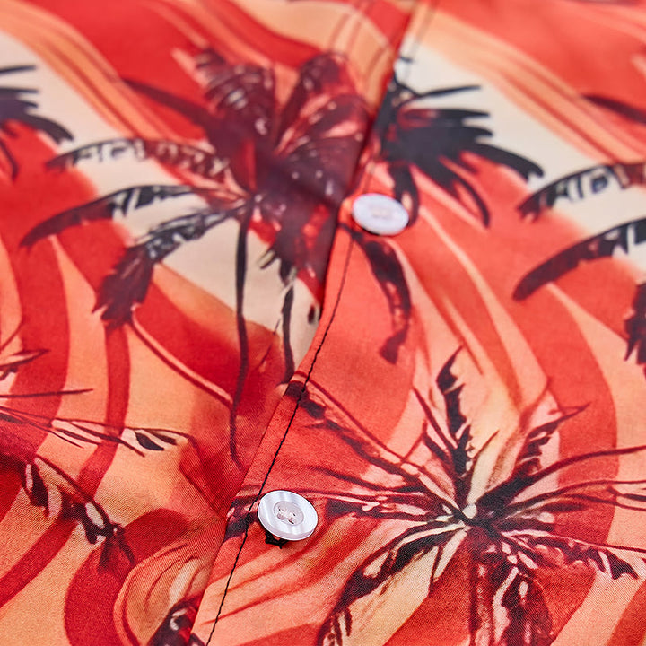 Men's Orange Wave Palm Tree Summer Beach Casual Shirt - image 5