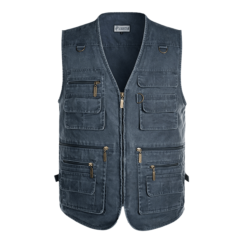 Men's Washed Canvas Outdoor Vest With Multiple Zipper Pockets - image 10
