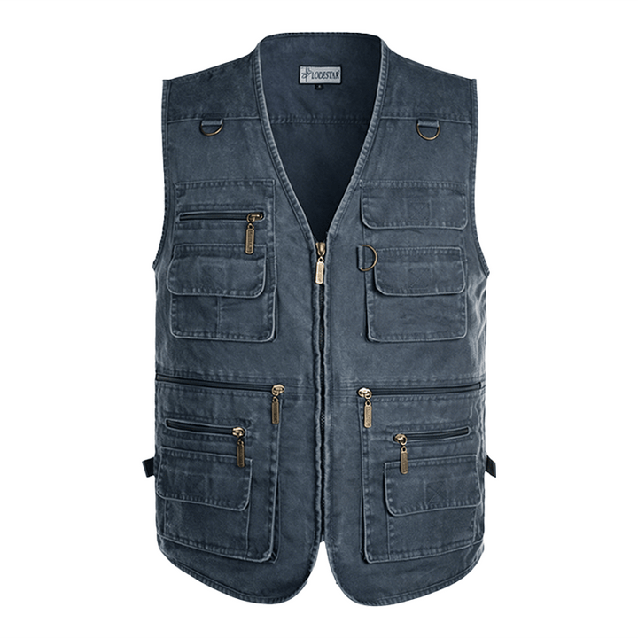 Men's Washed Canvas Outdoor Vest With Multiple Zipper Pockets - image 10