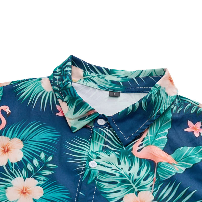 Men's Flamingo Palm Leaf Floral Print Relaxed Summer Beach Casual Shirts - image 4