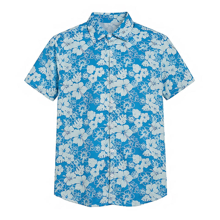 Men's Two-Tone Blue Hibiscus Floral Print Casual Beach Shirts - image 8