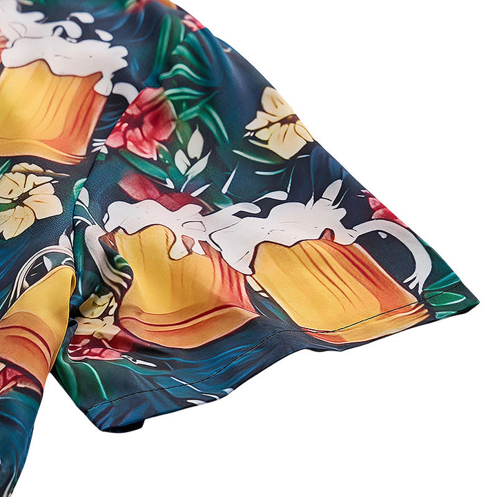 Men's Beer Mug Tropical Palm Floral Print Casual Hawaiian Shirts - image 7