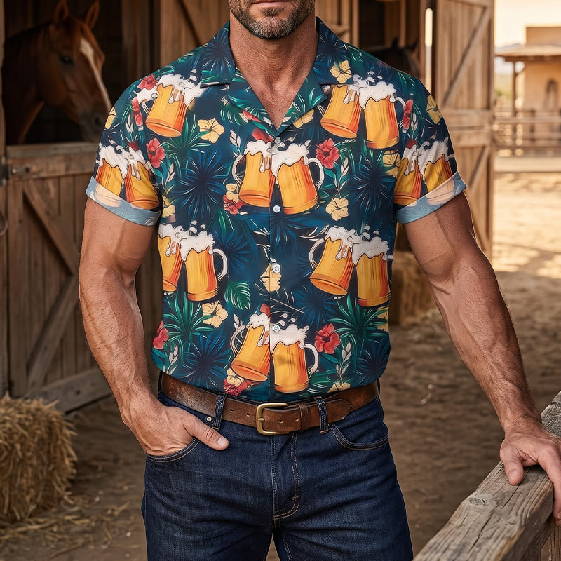 Men's Beer Mug Tropical Palm Floral Print Casual Hawaiian Shirts - Multicolor - 5XL - image 0