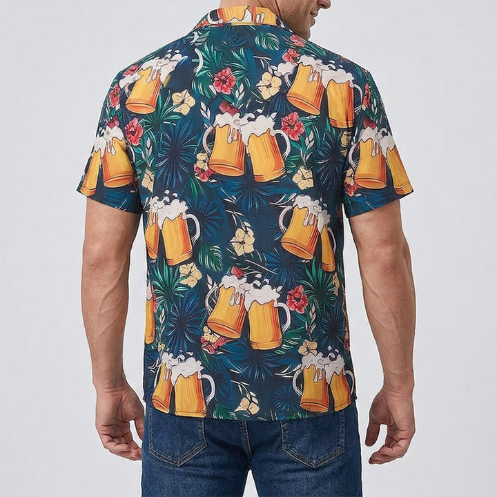 Men's Beer Mug Tropical Palm Floral Print Casual Hawaiian Shirts - image 3