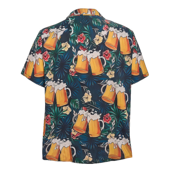 Men's Beer Mug Tropical Palm Floral Print Casual Hawaiian Shirts - image 9