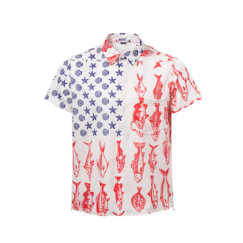 Patriotic American Flag & Fish Print Short Sleeve Shirt - image 9