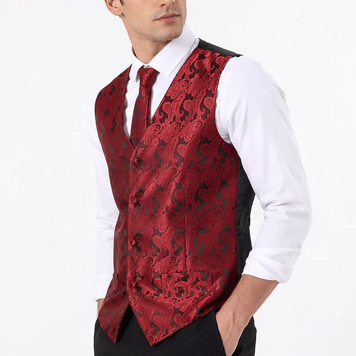 Men's All-match Paisley Pattern Waistcoat 3-in-1 Outfit Set Suit Vest - image 2