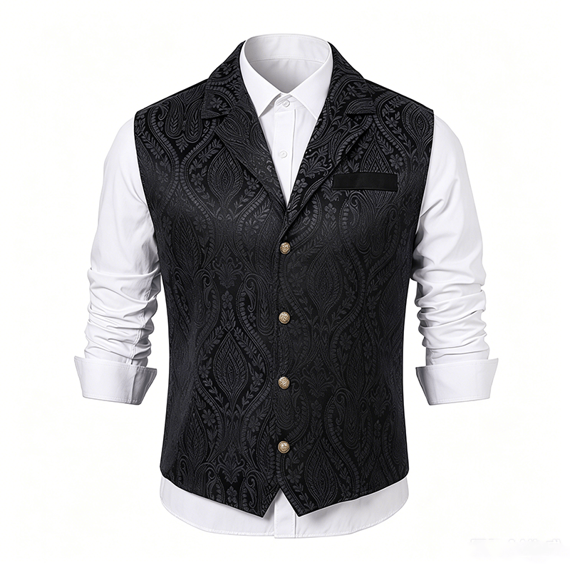 Men's Victorian Floral Jacquard Gothic Formal Chenille Suit Vest - image 12