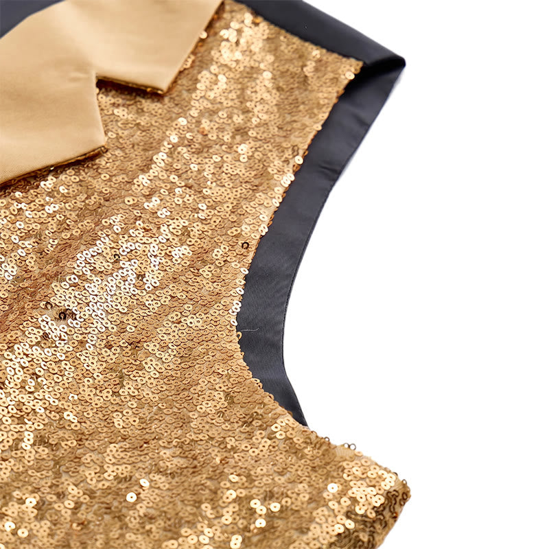 2Pcs Men's Gold Sequin Glitter Party Suit Vest With Bow Tie - image 8