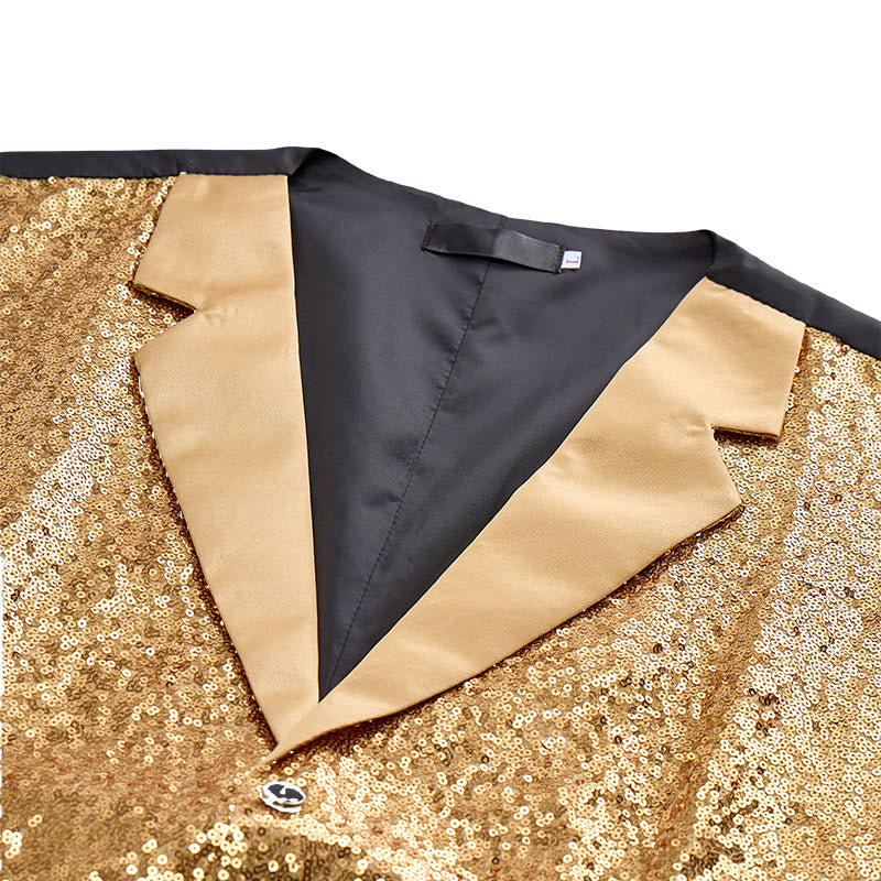 2Pcs Men's Gold Sequin Glitter Party Suit Vest With Bow Tie - image 5