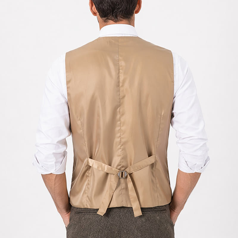 2Pcs Men's Rustic Khaki Formal Suit Vest With Paisley Bow Tie - image 2
